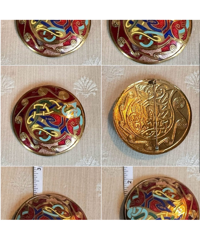 Vintage Enamel Brooch with Gold Accents