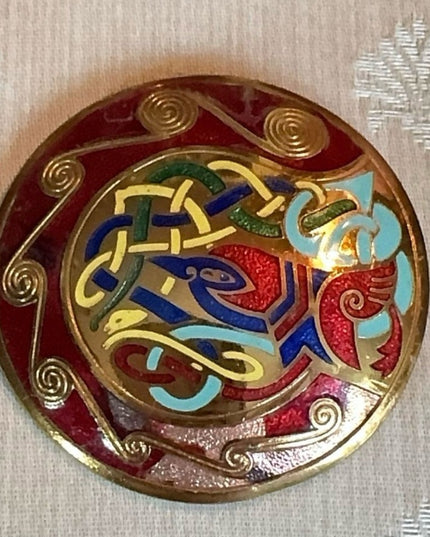 Vintage Enamel Brooch with Gold Accents