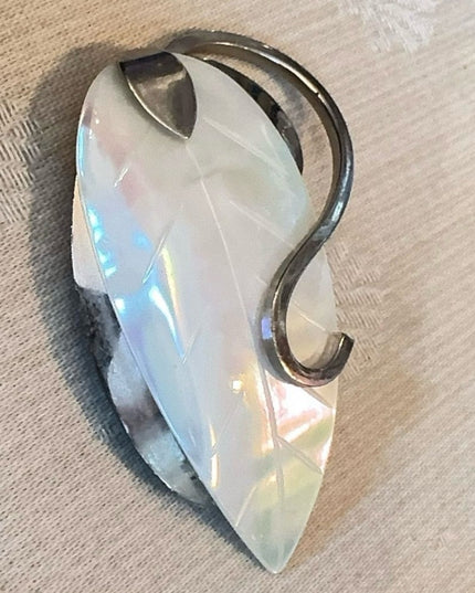 Vintage 2.5" Large Western Germany Mother-of-Pearl Leaf Brooch, Silver Tone