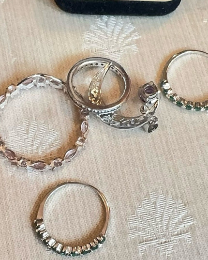 Sterling Silver 925 LOT Rings and Pendants Lot Green, Clear & Pink Stones Moon