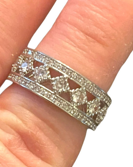 Fancy rhodium plt Sterling silver 925 CZ ring infinity band