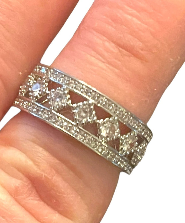 Fancy rhodium plt Sterling silver 925 CZ ring infinity band
