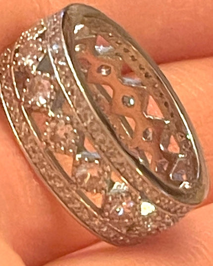 Fancy rhodium plt Sterling silver 925 CZ ring infinity band