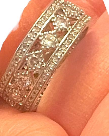 Fancy rhodium plt Sterling silver 925 CZ ring infinity band
