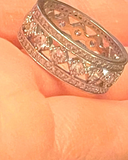 Fancy rhodium plt Sterling silver 925 CZ ring infinity band