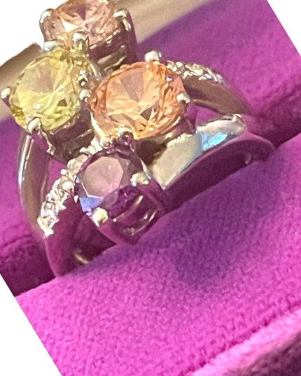FUN Large cZ glass Crystal fancy simulated stone ring silver rhodium plt