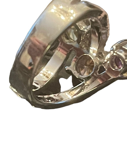 FUN Large cZ glass Crystal fancy simulated stone ring silver rhodium plt