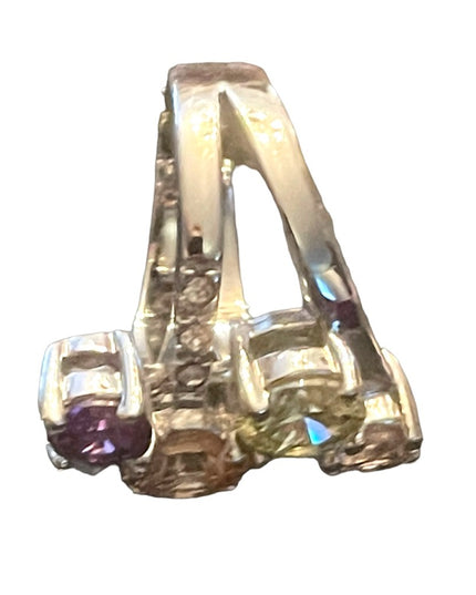 FUN Large cZ glass Crystal fancy simulated stone ring silver rhodium plt