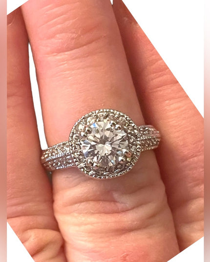 Stunning silver rhodium plt fancy simulated CZ engagement ring