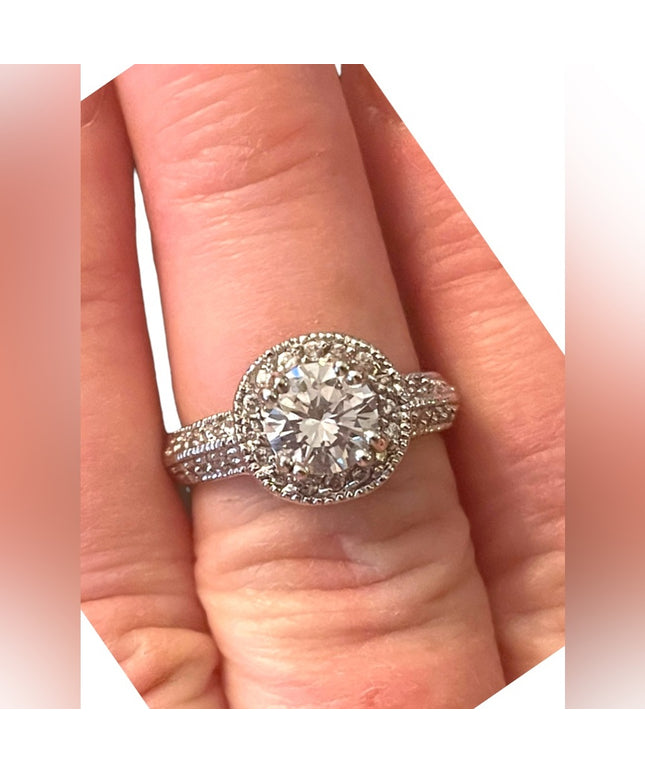 Stunning silver rhodium plt fancy simulated CZ engagement ring
