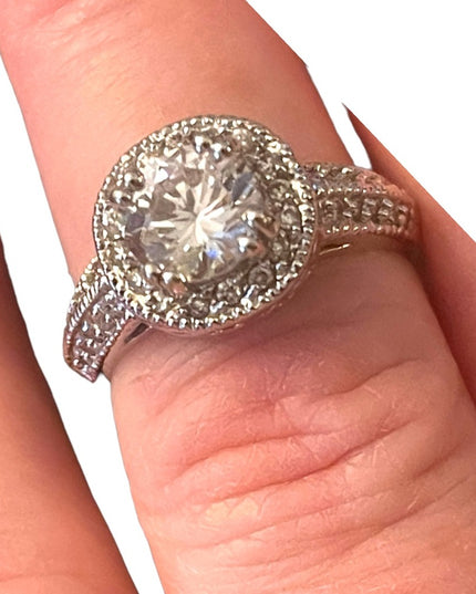 Stunning silver rhodium plt fancy simulated CZ engagement ring