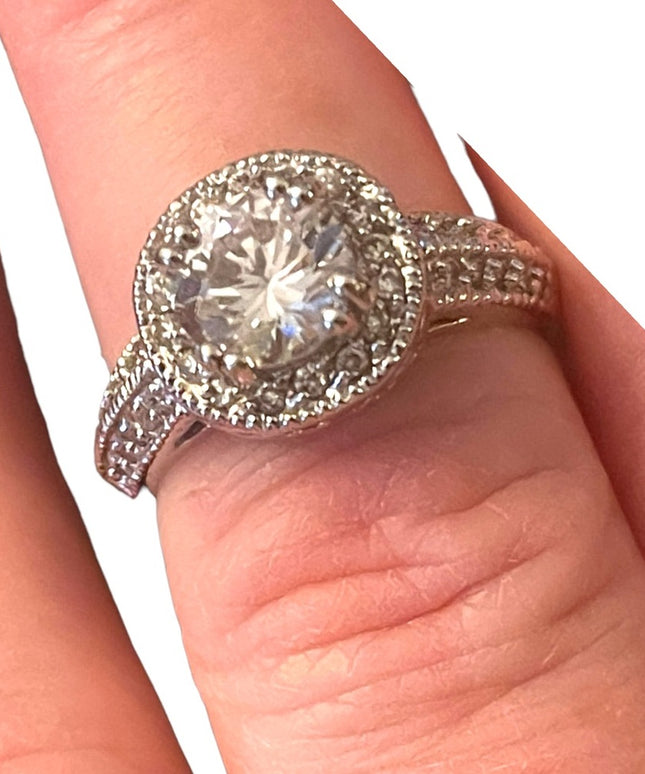 Stunning silver rhodium plt fancy simulated CZ engagement ring