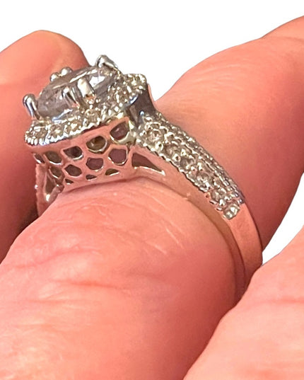 Stunning silver rhodium plt fancy simulated CZ engagement ring