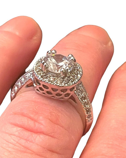 Stunning silver rhodium plt fancy simulated CZ engagement ring