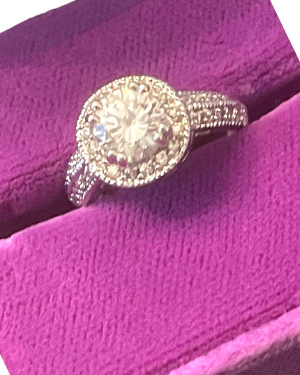 Stunning silver rhodium plt fancy simulated CZ engagement ring