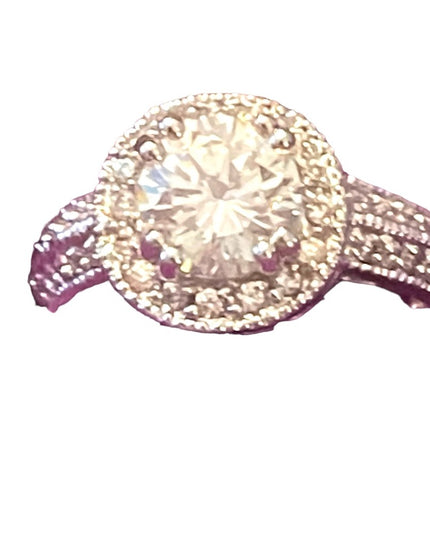 Stunning silver rhodium plt fancy simulated CZ engagement ring