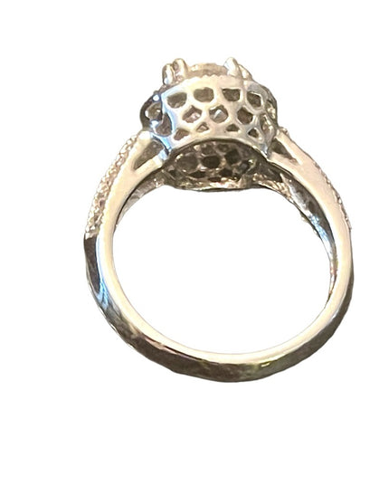 Stunning silver rhodium plt fancy simulated CZ engagement ring