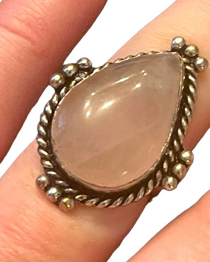 Silver finish plt Rose quartz large chunky ring Indonesian