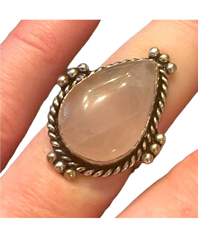 Silver finish plt Rose quartz large chunky ring Indonesian