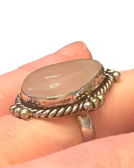 Silver finish plt Rose quartz large chunky ring Indonesian
