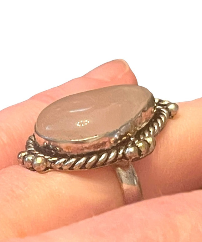 Silver finish plt Rose quartz large chunky ring Indonesian