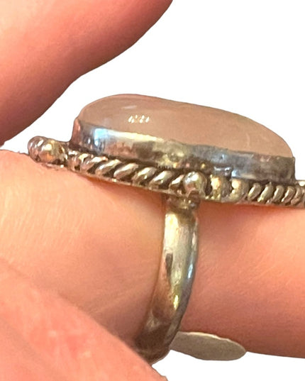 Silver finish plt Rose quartz large chunky ring Indonesian