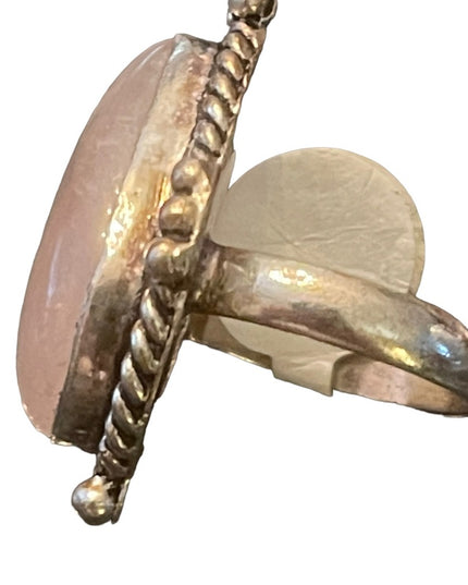 Silver finish plt Rose quartz large chunky ring Indonesian