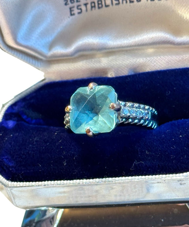 Lia Sophia blue crystal silver finish ring