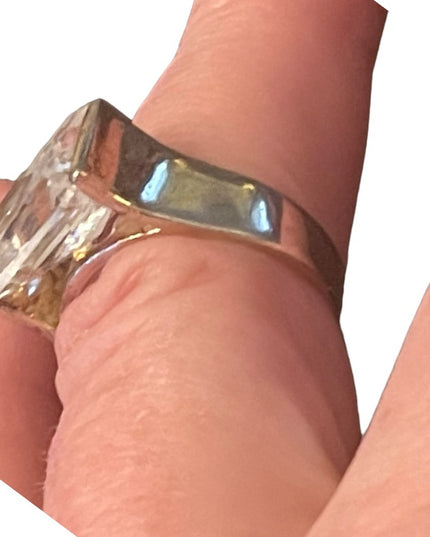 Large sterling silver 925 rhodium plt fancy CZ lg stone glass ring