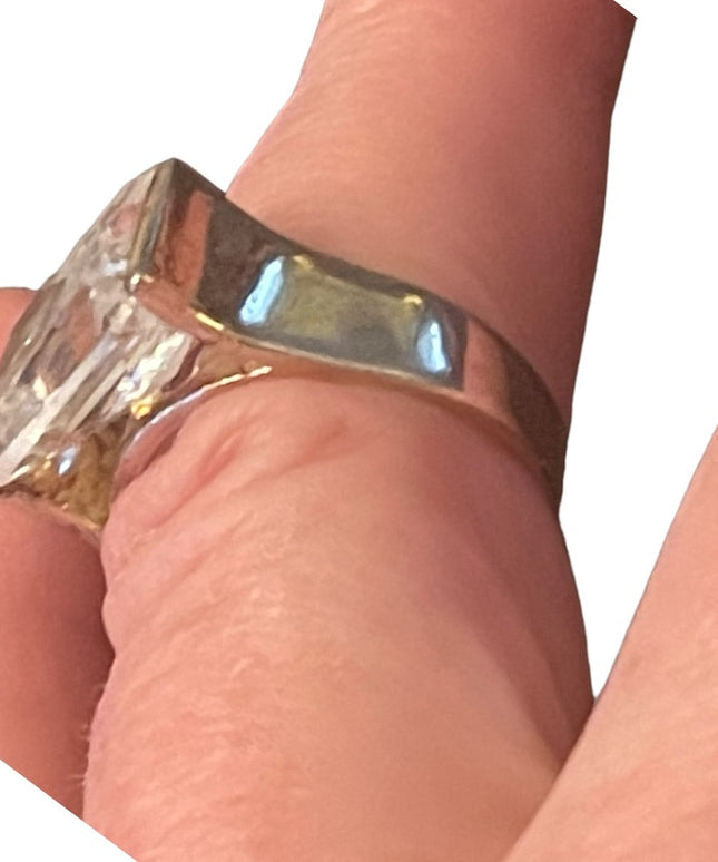 Large sterling silver 925 rhodium plt fancy CZ lg stone glass ring