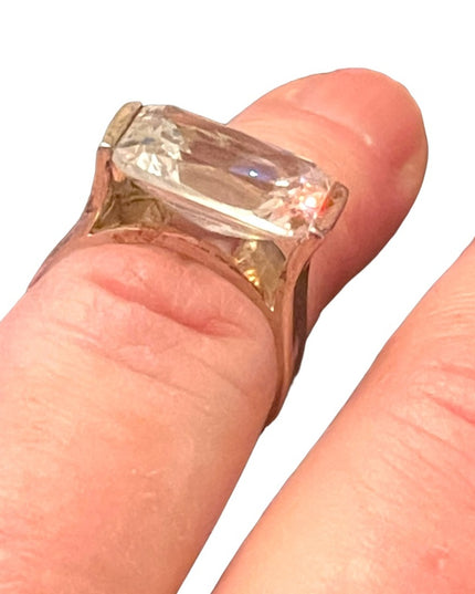 Large sterling silver 925 rhodium plt fancy CZ lg stone glass ring