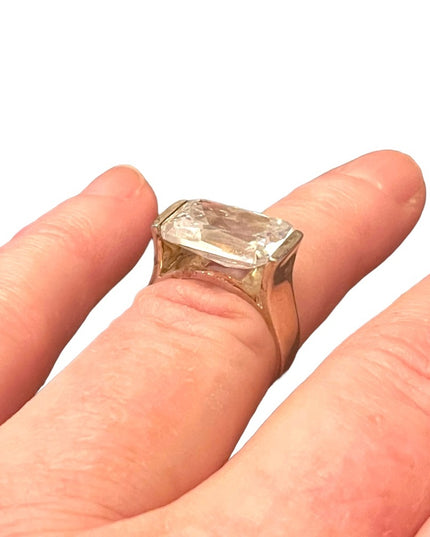 Large sterling silver 925 rhodium plt fancy CZ lg stone glass ring