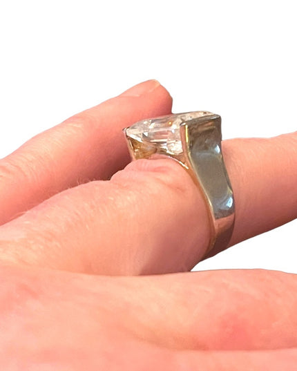 Large sterling silver 925 rhodium plt fancy CZ lg stone glass ring