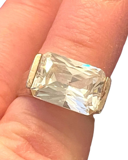 Large sterling silver 925 rhodium plt fancy CZ lg stone glass ring