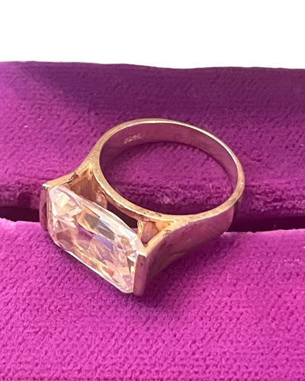 Large sterling silver 925 rhodium plt fancy CZ lg stone glass ring