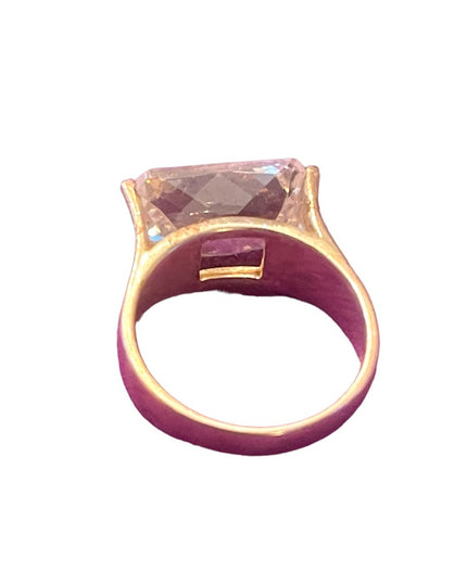 Large sterling silver 925 rhodium plt fancy CZ lg stone glass ring