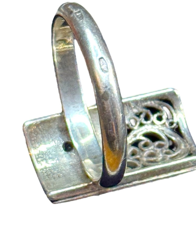 Vintage scrollwork CZ sterling Silver filagree  Ring