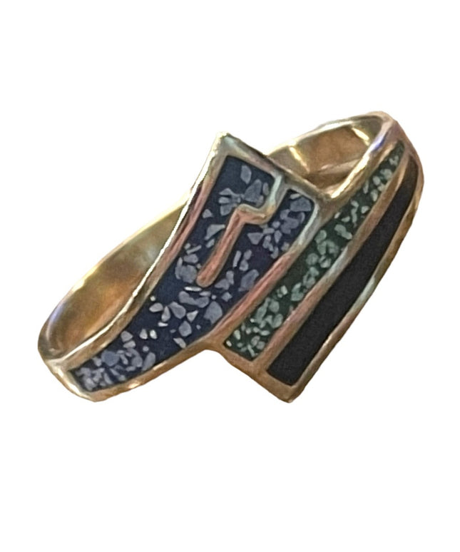 Vintage 1980s Taxco Mexico crushed stone chips inlay ring artist numbered