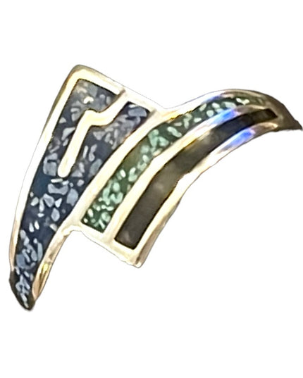 Vintage 1980s Taxco Mexico crushed stone chips inlay ring artist numbered