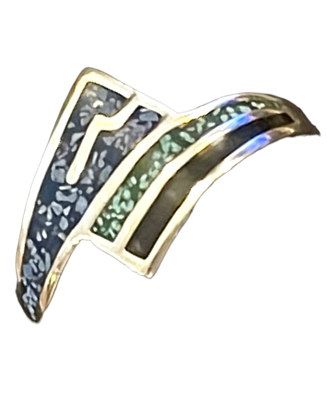Vintage 1980s Taxco Mexico crushed stone chips inlay ring artist numbered