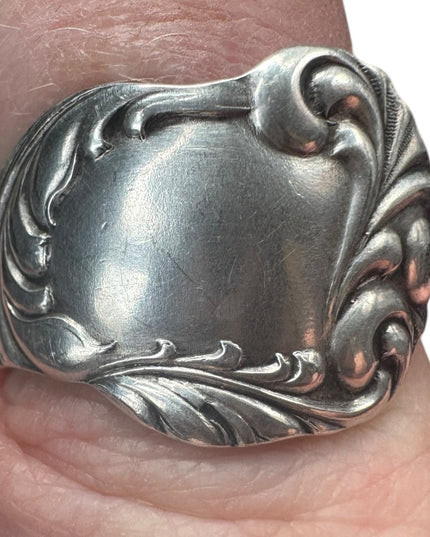 Elegant Silver Vintage Engraveble Hand Made Scrollwork Spoon Ring TCV