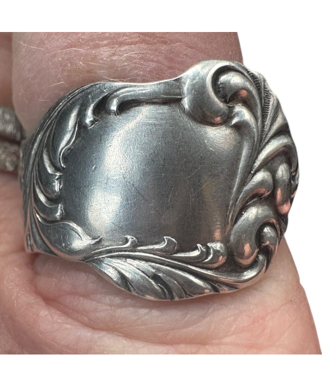 Elegant Silver Vintage Engraveble Hand Made Scrollwork Spoon Ring TCV