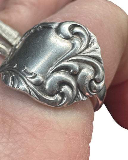 Elegant Silver Vintage Engraveble Hand Made Scrollwork Spoon Ring TCV