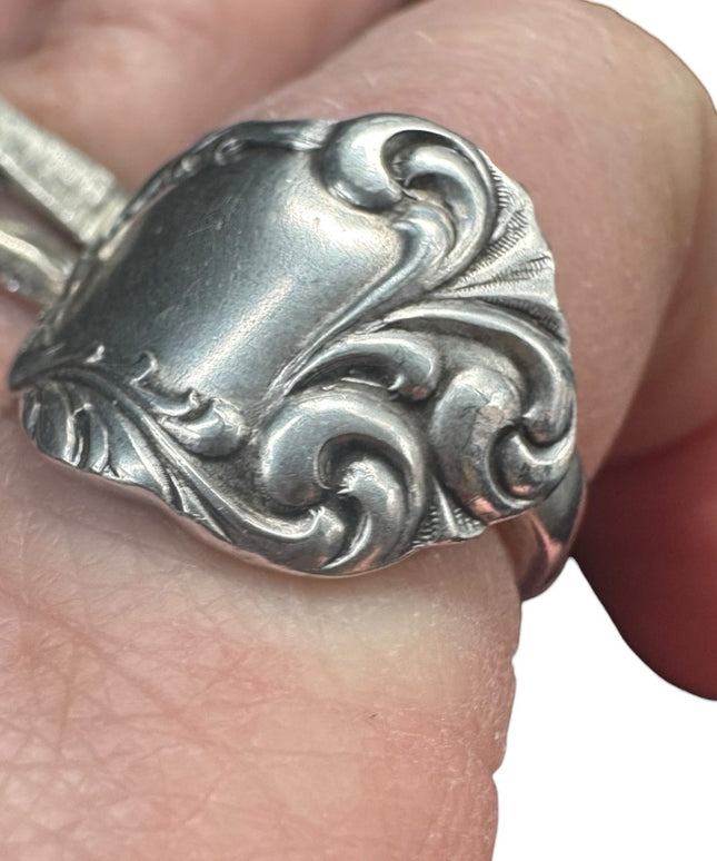 Elegant Silver Vintage Engraveble Hand Made Scrollwork Spoon Ring TCV