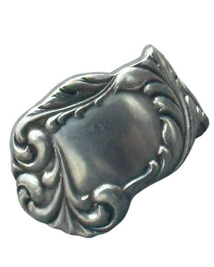 Elegant Silver Vintage Engraveble Hand Made Scrollwork Spoon Ring TCV