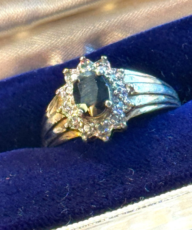 Vintage  sterling silver Simulated sapphire CZ ring