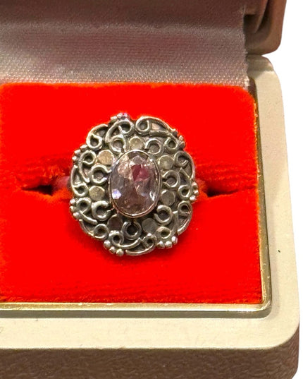 Elegant Vintage Sterling Silver Handmade Ring Simulated Amethyst Gemstone
