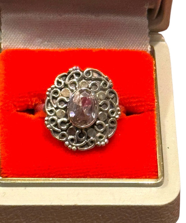 Elegant Vintage Sterling Silver Handmade Ring Simulated Amethyst Gemstone