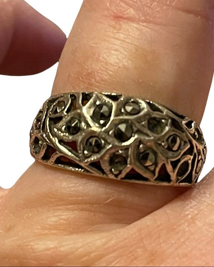 Sterling silver 925 marcasite fancy band ring