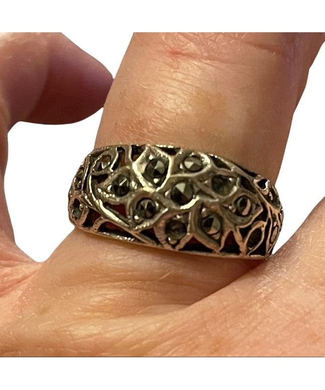 Sterling silver 925 marcasite fancy band ring